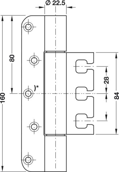Objekttürband Edelstahl matt VX 7728/160 für gefälzt-flächenbündige Objekttüren bis 120 kg Simonswerk